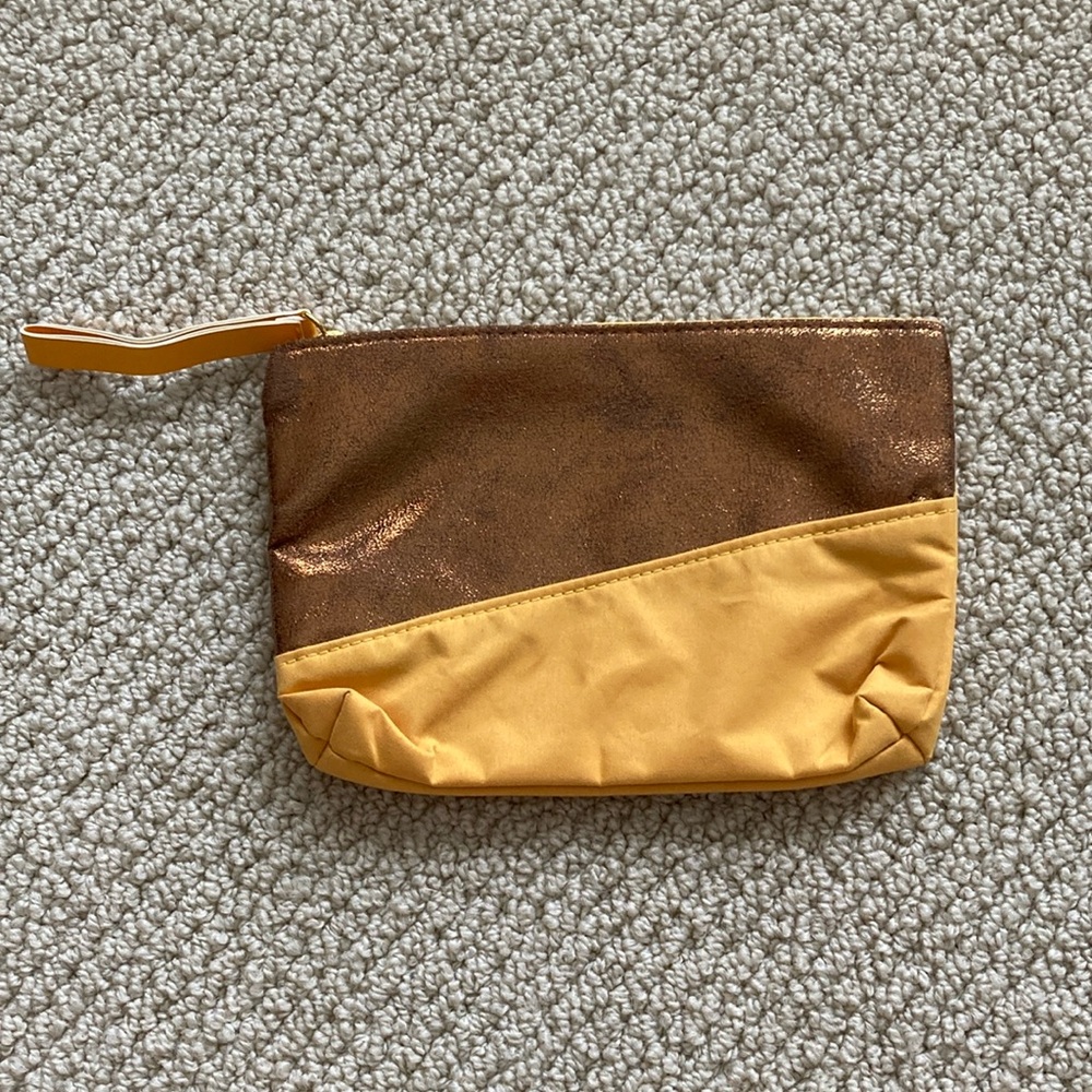 Ipsy Cosmetic Case Sparkle Metallic Bag Yellow Gold 5” by 7.5” Like New